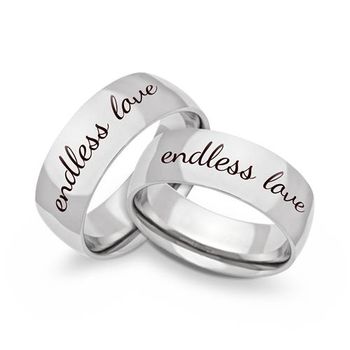 Alianzas de boda de acero inoxidable brillante con grabado láser