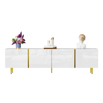 Mueble De Tv Blanco Alto Brillo, Mesa De Televisión De 170 Cm Con 4 Puertas, Estructura De Mdf Resistente.