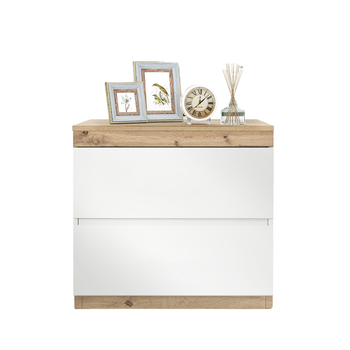 Mesita De Noche Con 2 Cajones Para Dormitorio, Estable Y Resistente, Madera Blanca Y Roble