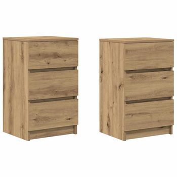 Mesillas De Noche Con 3 Cajones 2uds Roble Artesanal 39x35x65cm Vidaxl