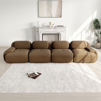Sofá De Pana 4 Plazas Modular Marrón Sin Marco, Espuma 32d, 388x103x70 Cm