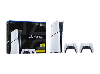 Consola - Sony PS5 Slim Digital Edition, 825 GB SSD, 4K, 2 mandos DualSense, Chasis E, Blanco