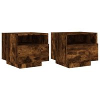 juego de 2 mesitas de noche con cajon y luces led rgb 40 x 39 x 37 cm madera contrachapada marron dec032827