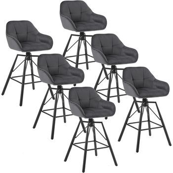 Juego De 6 Taburetes De Bar Giratorio 360° Asiento Terciopelo Y Patas Metálicas 36 X 37,5 X 94,5 Cm,gris Oscuro,woltu