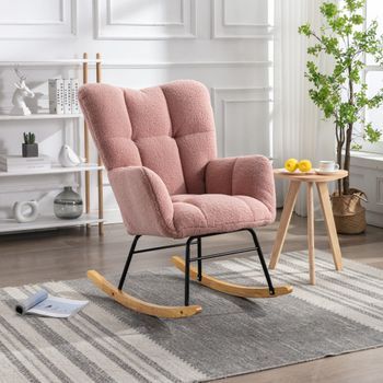 Sillón Mecedora Tela Teddy Con Respaldo Alto, Base De Madera Y Metal, Soporta 113 Kg.