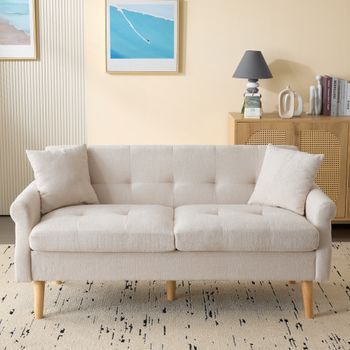 Sofá De 2 Plazas En Tejido Chenilla Con Cojines Gruesos - 162 X 74 X 77 Cm - Para Salón, Dormitorio - Beige