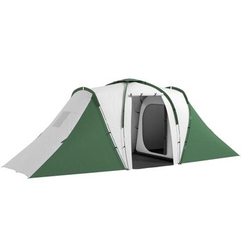 Outsunny Tienda de Campaña Familiar para 4-6 Personas 2 Dormitorios Tienda de Camping Impermeable 555x225x190 cm Gris Verde   Aosom España