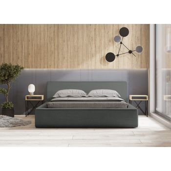 Cama Con Canapé Denali – Pizarra Rizada – 180x200 Cm – Tela De Terciopelo Suave – Somier Elevable – Almacenamiento Integrado