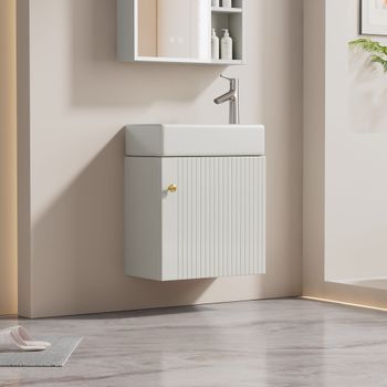 Mueble De Baño Con Lavabo - Mueble Suspendido - Mdf Y Cerámica - Blanco (46x26x56cm)