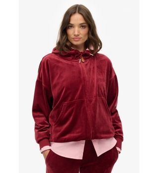 Superdry para mujer. W2012544A Sudadera Country Club Velour Ziphood rojo (L), Casual, Poliéster
