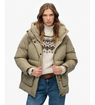 Superdry para mujer. W5011930A Chaqueta acolchada Padded beige (M), Casual, Poliéster Reciclado