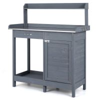 costway mesa de trabajo de jardin de abeto con cajon armario y encimera inoxidable carga 50 kg 112 x 465 x 125 cm gris
