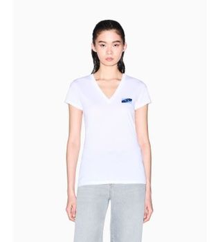 A|X Armani Exchange para mujer. XW002347AF10356U0002 Camiseta Ajustada de Punto blanco (XL), Casual, Algodón, Manga corta