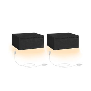 Mesita de Noche Colgante Luz Estante de Pared con Cajón, Negro Ébano / 2