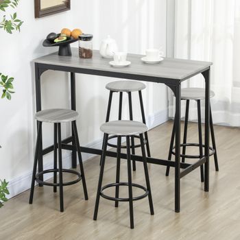 Juego De Mesa Y 4 Sillas De Bar Homcom 110x50x89,5 Cm Gris Y Negro