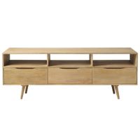 mueble tv de mango con 3 cajones y 3 huecos