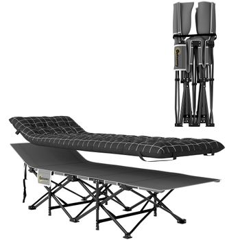 Outsunny Cama de camping plegable con colchón, bolsillo lateral y bolsa integrada Cama de campaña tejido Oxford 190 x 67 x 37 cm Negro   Aosom España
