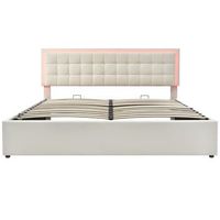 cama con canape 180x200cm con led en simil piel con somier blanco