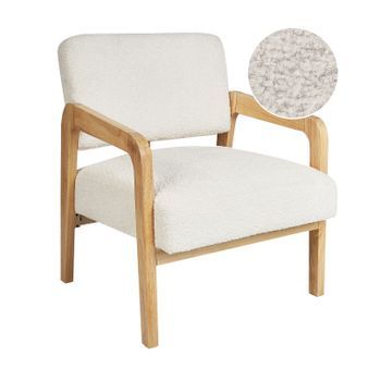 Sillón Salón Asiento Respaldo Bouclé Tapicería Estructura Madera Clara Blanco Hjo