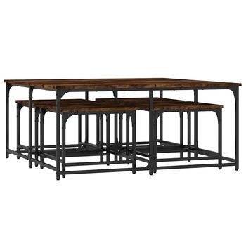 5 Uds Mesas De Centro Apilables，mesa Auxiliar，mesa De Café Madera Ingeniería Roble Humo