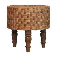 taburete redondo de madera maciza estilo artesanal regency tejido natural