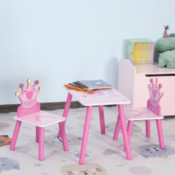 Juego De Mesa Y 2 Sillas Para Niños De 2-4 Años De Madera Rosa Homcom