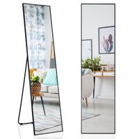 costway espejo rectangular 160x40cm de pie o de pared con cristal inastillable marco de aleacion de aluminio para dormitorio vestibulo