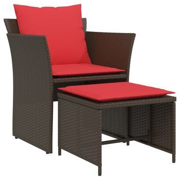 Sillón De Jardín | Silla De Exterior Con Reposapiés Ratán Sintético Marrón