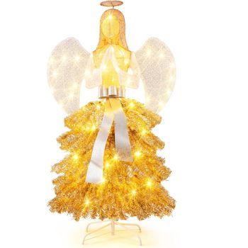 Ángel Navideño Iluminado De 157 Cm Costway Figura De Ángel Con Cuerpo De Arbol De Navidad