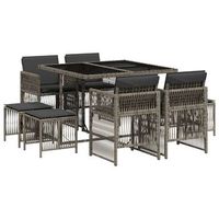 set comedor jardin 9 pzas y cojines ratan sintetico gris cfw977072