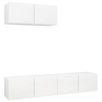3 uds mueble tv  mueble de salon  armario tv de madera de ingenieria blanco