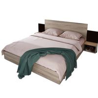 cama doble 160x200 cm con 2 mesitas de noche flotantes estructura de madera maciza roble sonoma y gris oscuro