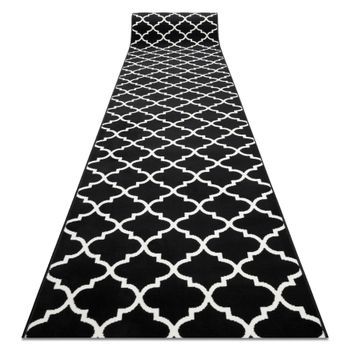 Alfombra De Pasillo Bcf Morad Trelis Espaldera Marroquí Negro / Crema 70x1300 Cm