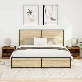 Mesita De Noche 2 Uds - Dormitorio - Madera De Ingeniería - Madera Vieja (50x40x45cm)