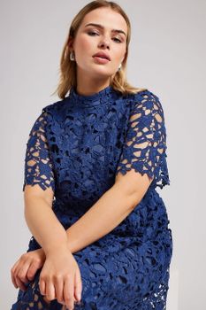 Yours London Vestido Midi Guipur Azul, Mujer Curvy Y Tallas Grandes, Yours London