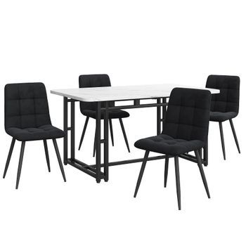 Conjunto De Comedor Con Mesa De 140 X 80 Cm, Patas Negras Y 4 Sillas De Terciopelo Negro