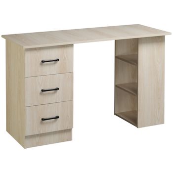 HOMCOM Escritorio 120 x 50 cm con estantes y cajones, para espacio reducido, oficina en casa, habitación, color madera