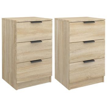 Pack 2 Uds Mesitas De Noche | Mesa Auxiliar | Mesilla Color Roble Sonoma 40x36x65 Cm