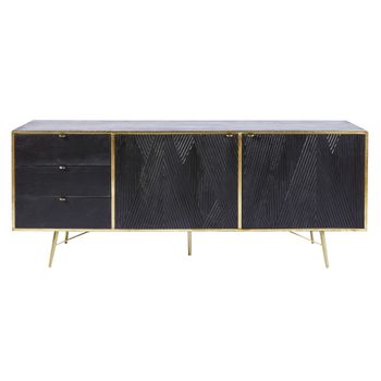 Aparador horizontal con 2 puertas y 3 cajones de mango macizo negro 180 cm