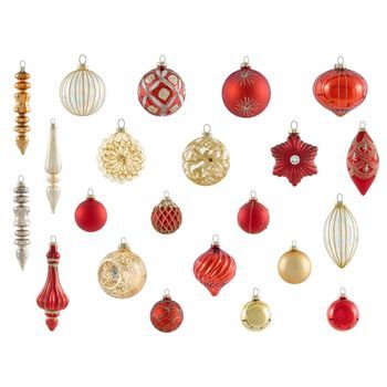 Conjunto De 50 Bolas De Navidad Decorativas De Vidrio Para Colgar En El Árbol De Navidad Estilo Glam Tradicional Rojo/dorado Sparkle