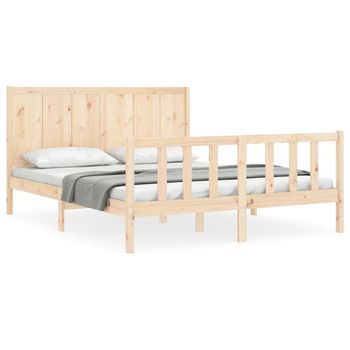 Cama Matrimonial | Cama Doble | Estructura De Cama De Matrimonio Con Cabecero Madera Maciza Cfw80354