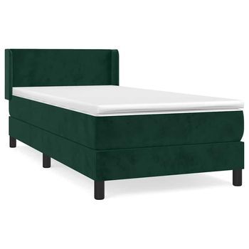 Cama Individual | Cama Para Adultos | Cama Box Spring Con Colchón Terciopelo Verde Oscuro 100x200 Cm