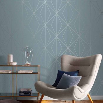 Papel pintado harmonía geométrica azul plata 1005x52cm