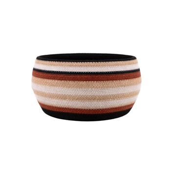Cesta baja a rayas de hierbas marinas marrón y beige 26x20cm