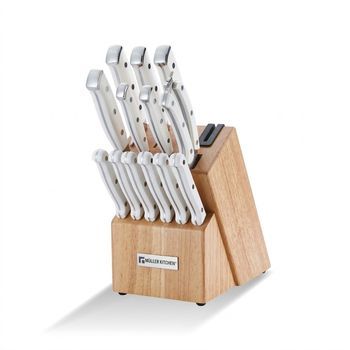 Juego De Cuchillos (inox Alemán De Primera Calidad, Mango Forjado Antideslizante, Bloque De Madera, Ultra Nítido Y Duradero) (15 Piezas - Blanco)