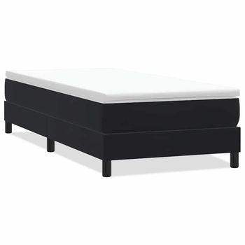 Cama Box Spring Sin Colchón Cuero Sintético Negro 90x210 Cm