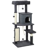 pawhut arbol para gatos multinivel 132 cm con casita cama postes rascadores y cepillo gris oscuro   aosom espana