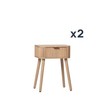 Pack 2 Mesitas De Noche De 1 Cajón En Chapa De Pino Y Madera De Roble Klast Home 40 X 55 Cm - Natural