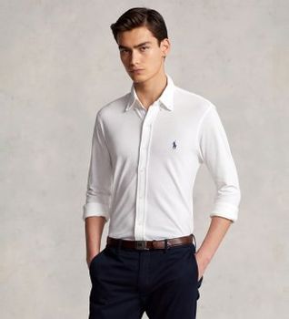 Polo Ralph Lauren para hombre. 710654408003 Camisa de piqué ultraligera blanco (XL), Casual, Algodón, Clásico, Manga larga