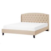 cama doble tapizada beige 140 x 200 cm con somier y cabecero acolchado bordeaux